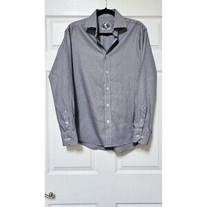 BUGATCHI 100% Cotton Blue White Long Sleeve Button-Up Men Formal Shirt  (L)